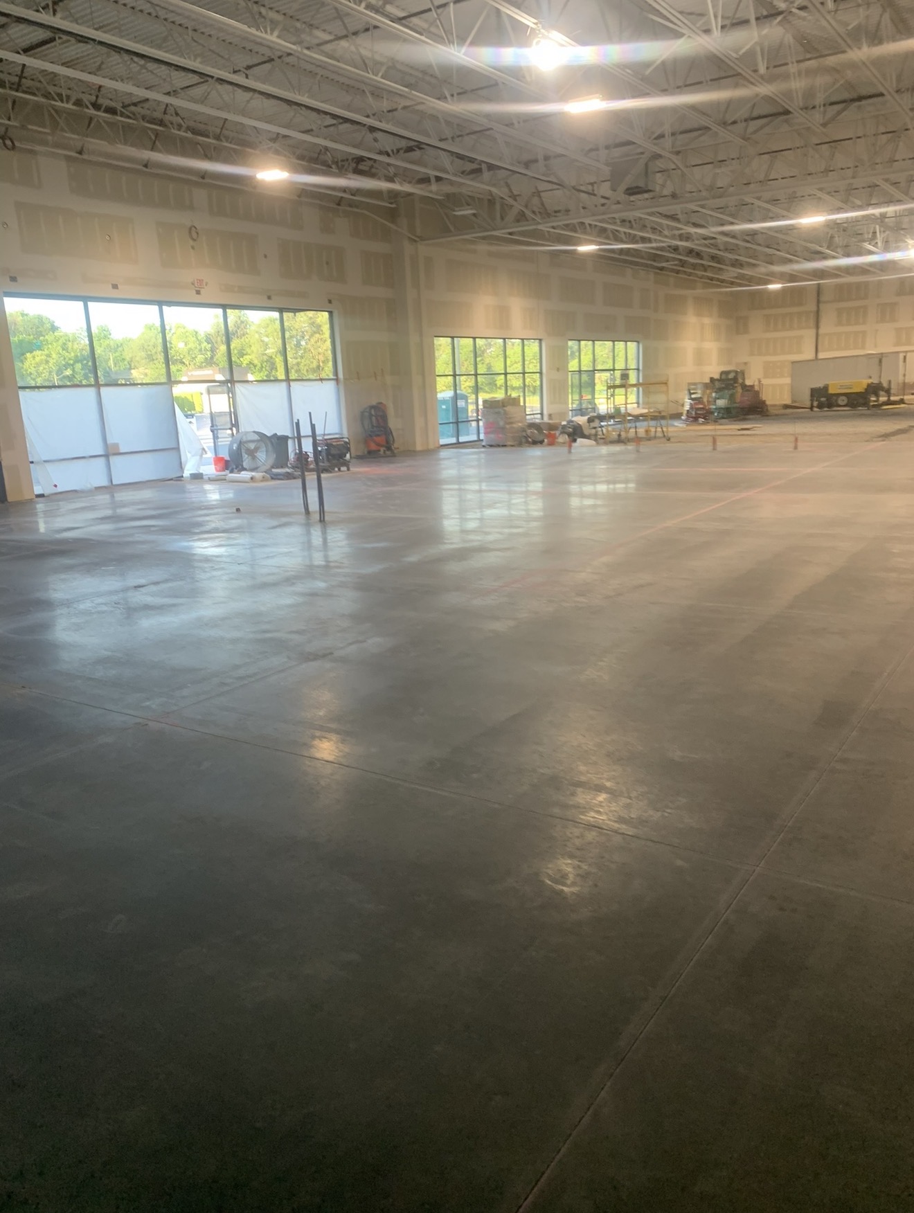 Finished smooth concrete floor in a commercial interior